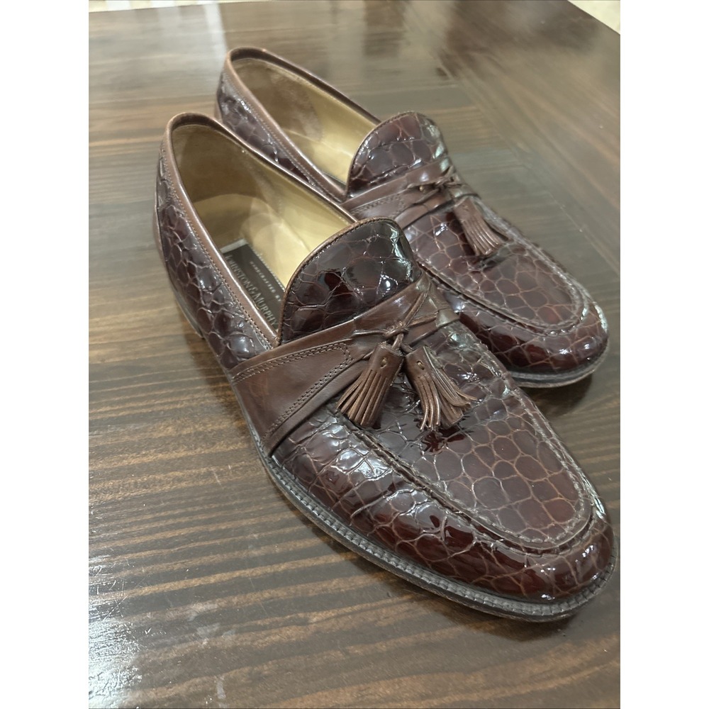 JOHNSTON & MURPHY Cellini Mens 10 . 5 Crocodile Embossed Loafers Tassle Shoes